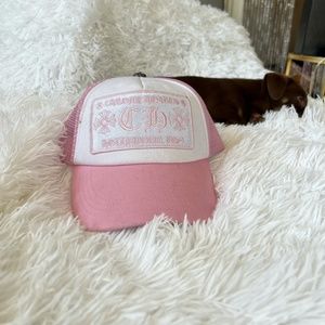 chrome hearts pink trucker hat